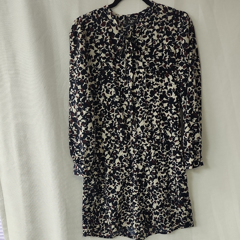 LOFT Black and White Sheath Dress with Bishop Sleeves